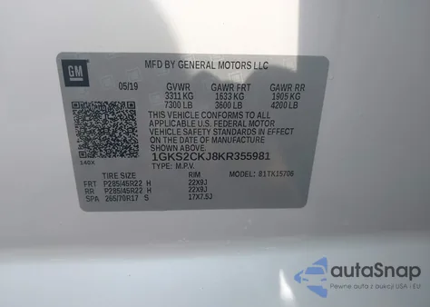2019 GMC Yukon Denali z USA, uszkodzony, nr VIN 1GKS2CKJ8KR355981
